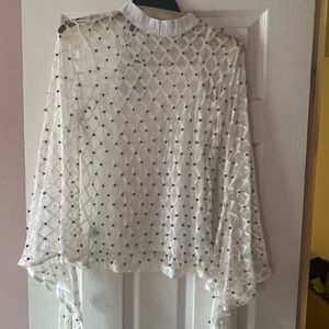 White Blouse w/Gold Beads & Bell Sleeves